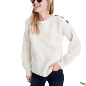Madewell Ribbed Boatneck Button Sweater Wool Blend XS